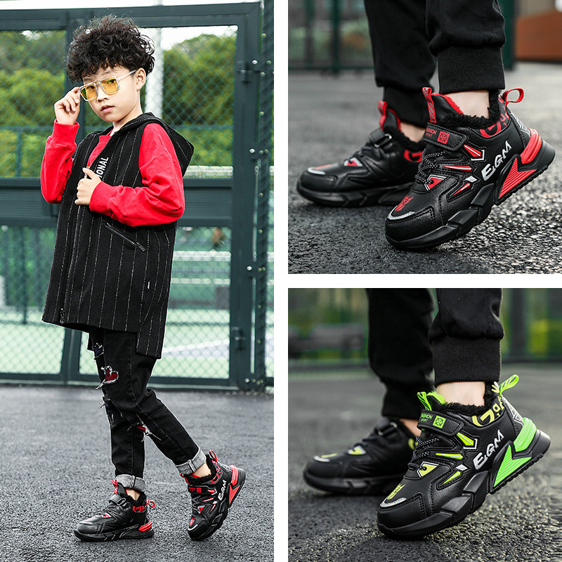 Kožené detské tenisky pre chlapcov, teplé na zimu a na jeseň i jar, zapínanie na suchý zips