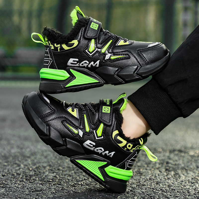 Kožené detské tenisky pre chlapcov, teplé na zimu a na jeseň i jar, zapínanie na suchý zips