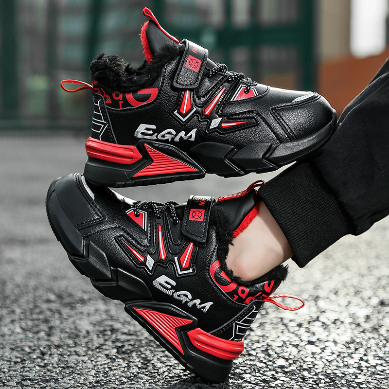 Kožené detské tenisky pre chlapcov, teplé na zimu a na jeseň i jar, zapínanie na suchý zips