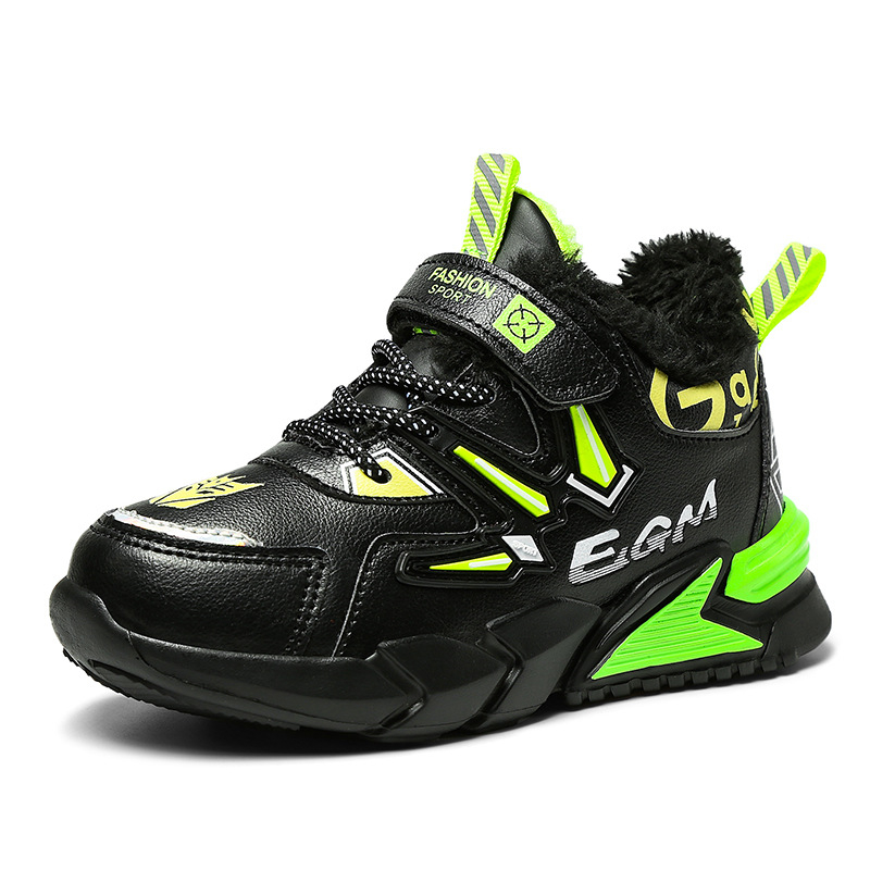 Kožené detské tenisky pre chlapcov, teplé na zimu a na jeseň i jar, zapínanie na suchý zips