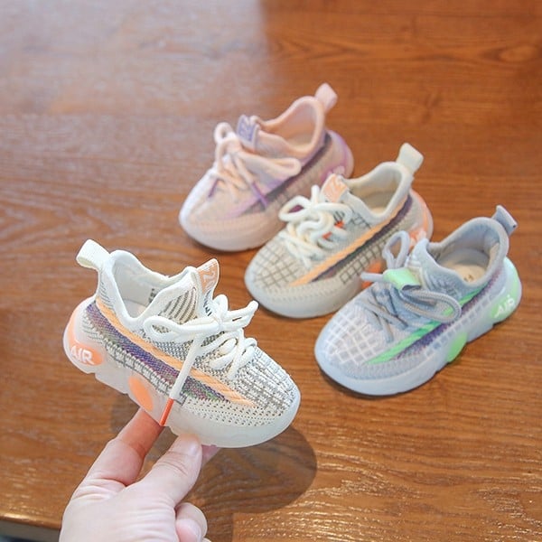 Unisex detské topánky jar–jeseň, dýchajúci vrchný diel z PU, mäkká podrážka, šnúrky vpredu, pruhovaný vzor