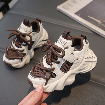 Jarné–Jesenné dýchajúce detské tenisky, sieťovinový horný diel, ľahké, protišmyková gumová podrážka, zapínanie na suchý zips, unisex dad sneakers štýl, pre vek 1–16 rokov