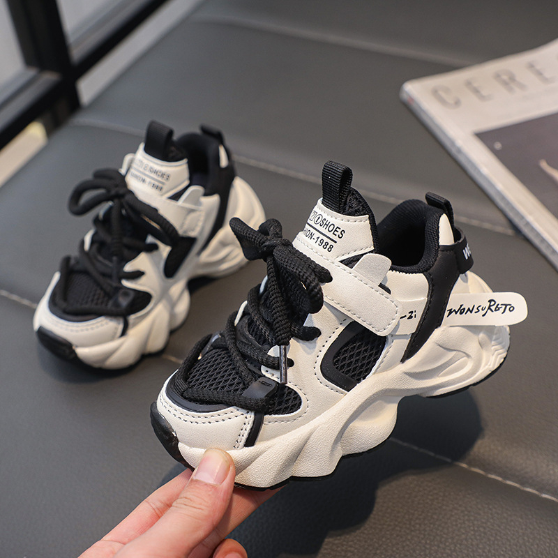 Jarné–Jesenné dýchajúce detské tenisky, sieťovinový horný diel, ľahké, protišmyková gumová podrážka, zapínanie na suchý zips, unisex dad sneakers štýl, pre vek 1–16 rokov