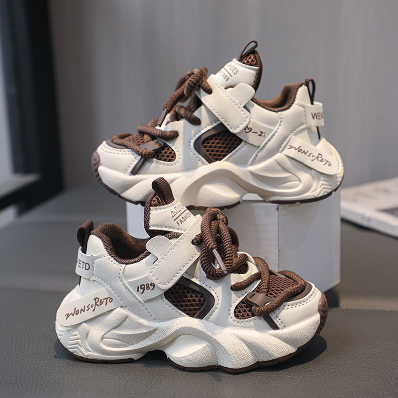 Jarné–Jesenné dýchajúce detské tenisky, sieťovinový horný diel, ľahké, protišmyková gumová podrážka, zapínanie na suchý zips, unisex dad sneakers štýl, pre vek 1–16 rokov