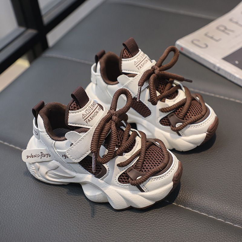 Jarné–Jesenné dýchajúce detské tenisky, sieťovinový horný diel, ľahké, protišmyková gumová podrážka, zapínanie na suchý zips, unisex dad sneakers štýl, pre vek 1–16 rokov