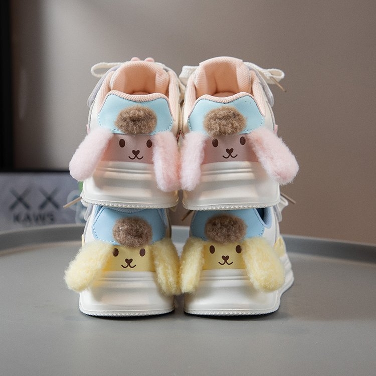 Dievčenské biele tenisky s cartoon vzorom, priedušné a ľahké, s šnúrkami, vhodné do školy