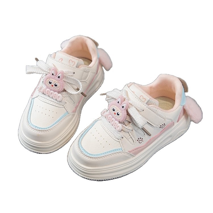 Dievčenské biele tenisky s cartoon vzorom, priedušné a ľahké, s šnúrkami, vhodné do školy