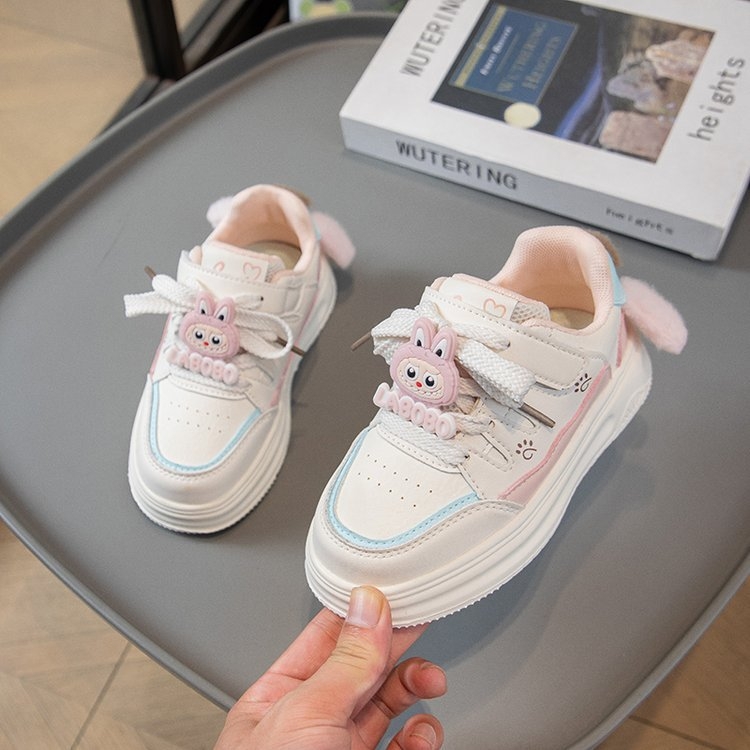 Dievčenské biele tenisky s cartoon vzorom, priedušné a ľahké, s šnúrkami, vhodné do školy