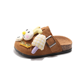 Дамски плюшени пантофи с дизайн на сладко меченце, затворен нос, slip-on мюли за пролетта, удобни и антихлъзгващи.