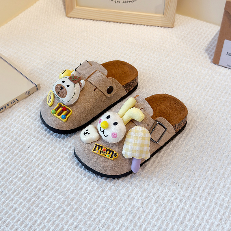 Дамски плюшени пантофи с дизайн на сладко меченце, затворен нос, slip-on мюли за пролетта, удобни и антихлъзгващи.
