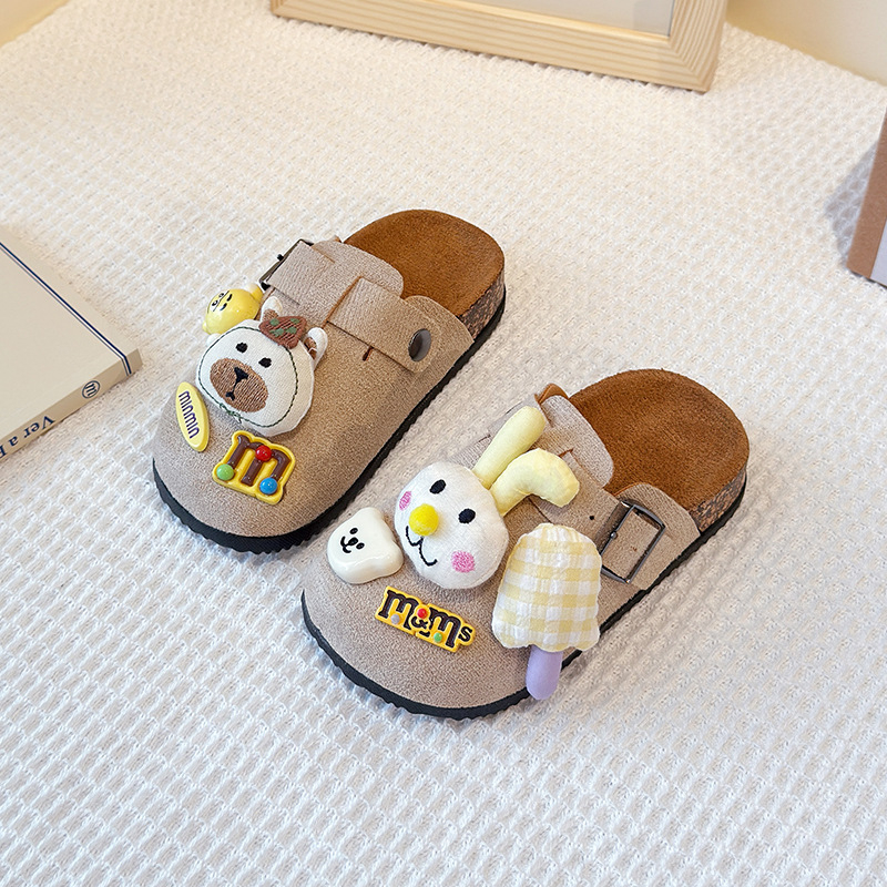 Дамски плюшени пантофи с дизайн на сладко меченце, затворен нос, slip-on мюли за пролетта, удобни и антихлъзгващи.