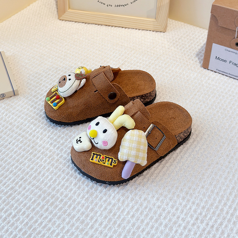 Дамски плюшени пантофи с дизайн на сладко меченце, затворен нос, slip-on мюли за пролетта, удобни и антихлъзгващи.