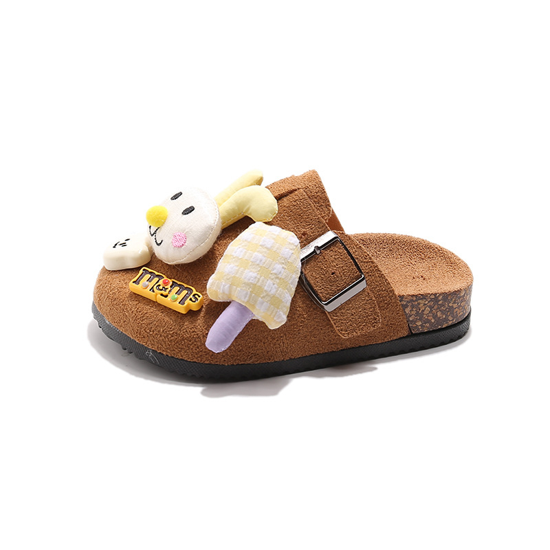 Дамски плюшени пантофи с дизайн на сладко меченце, затворен нос, slip-on мюли за пролетта, удобни и антихлъзгващи.