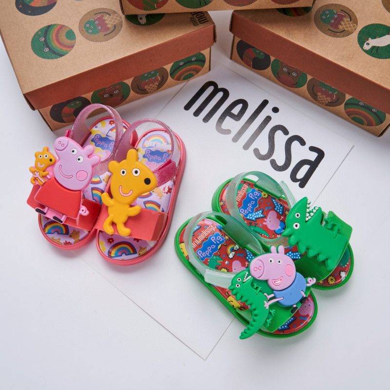 2024 Meli*Sa dječje jelly tenisice s motivom Peppa Pig, otvoreni prst u obliku ribe, unisex, PVC, Velcro