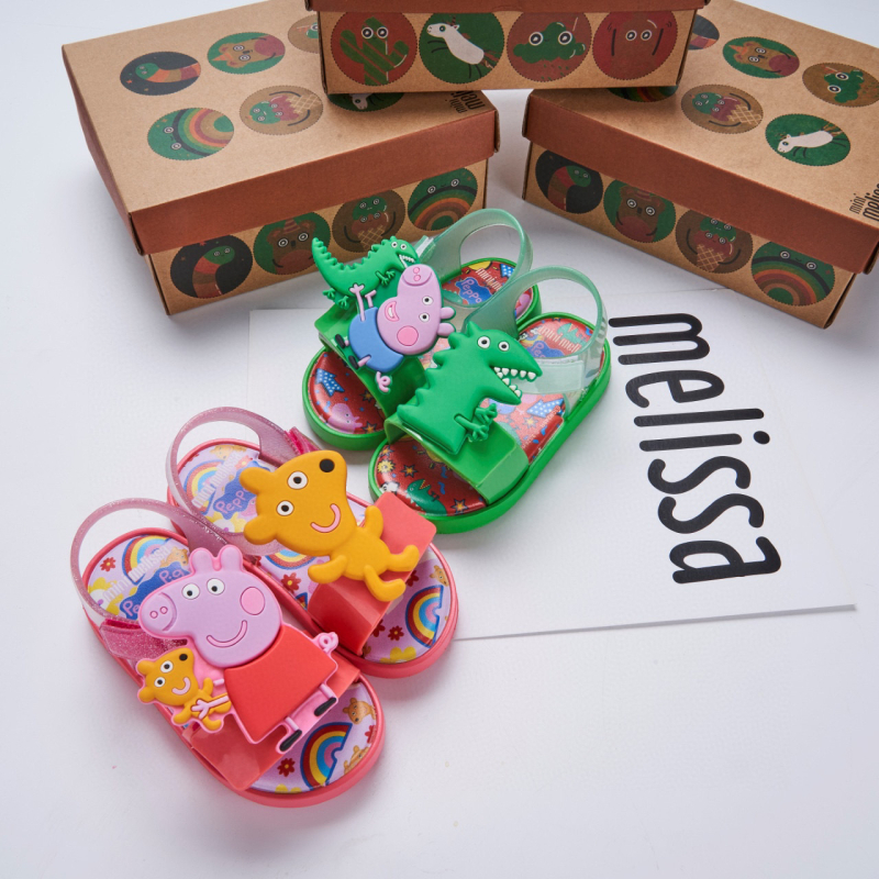 2024 Meli*Sa dječje jelly tenisice s motivom Peppa Pig, otvoreni prst u obliku ribe, unisex, PVC, Velcro