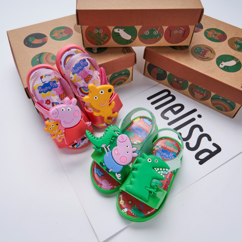 2024 Meli*Sa dječje jelly tenisice s motivom Peppa Pig, otvoreni prst u obliku ribe, unisex, PVC, Velcro