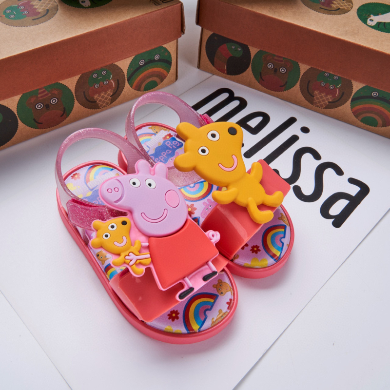2024 Meli*Sa dječje jelly tenisice s motivom Peppa Pig, otvoreni prst u obliku ribe, unisex, PVC, Velcro