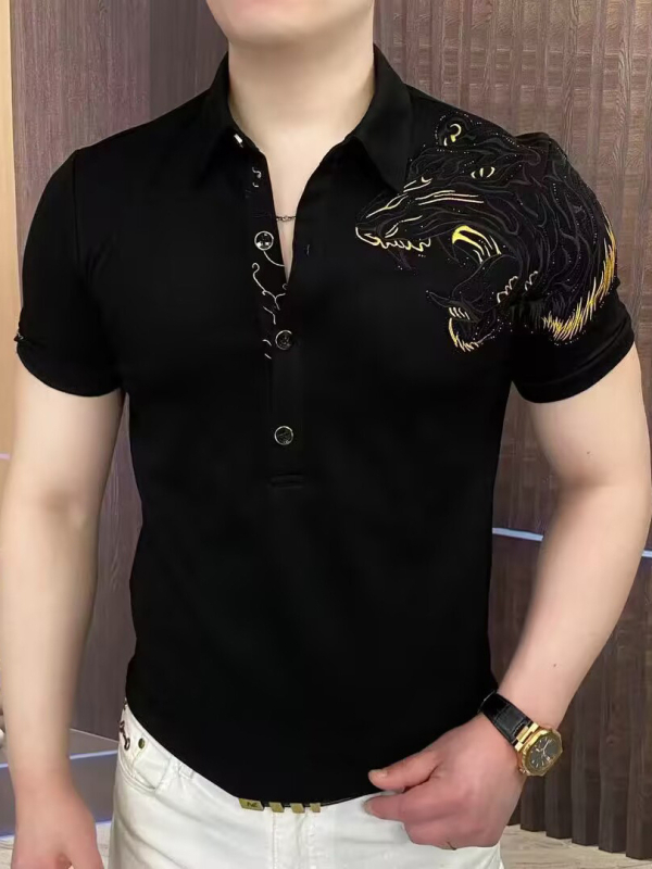 Ljetna muška polo majica s kratkim rukavima, tigrov planinski motiv, lagani luksuz, casual stil