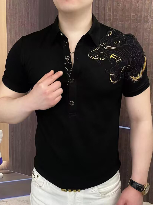 Ljetna muška polo majica s kratkim rukavima, tigrov planinski motiv, lagani luksuz, casual stil