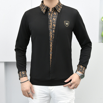 Мъжки есенно-зимна риза-пуловер с яка, дълги ръкави, визуален двоен слой, елегантен стил