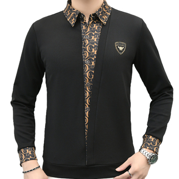 Мъжки есенно-зимна риза-пуловер с яка, дълги ръкави, визуален двоен слой, елегантен стил