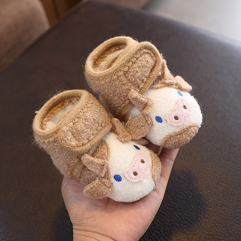 Zimske papuče za bebe, unisex, od pamuka, s fleec podstavom, debela topla mekana potplata, protuklizna, zatvaranje Velcro, za 0–12 mjeseci