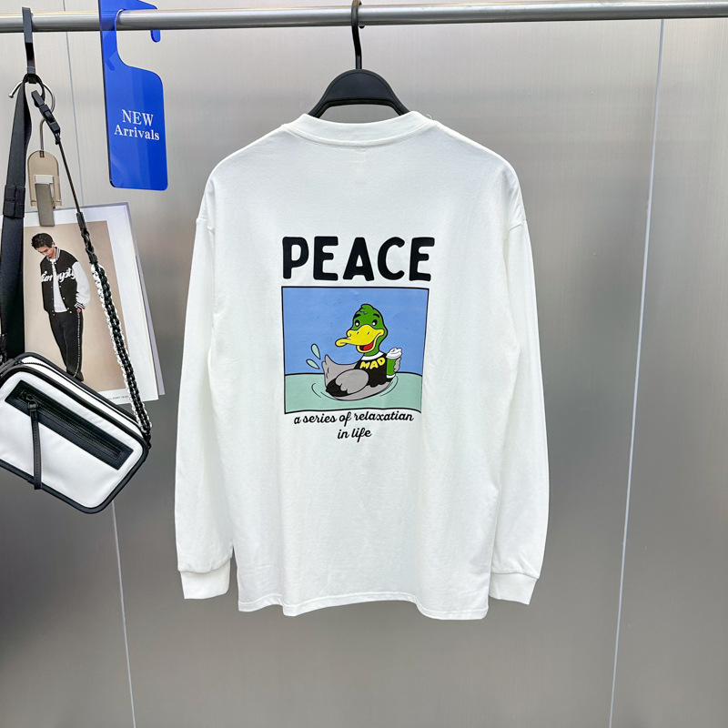 Proljetno muško T-shirt dugih rukava, slobodan kroj, grafika patke, okrugli izrez, pamuk, šifra B2CPD4338