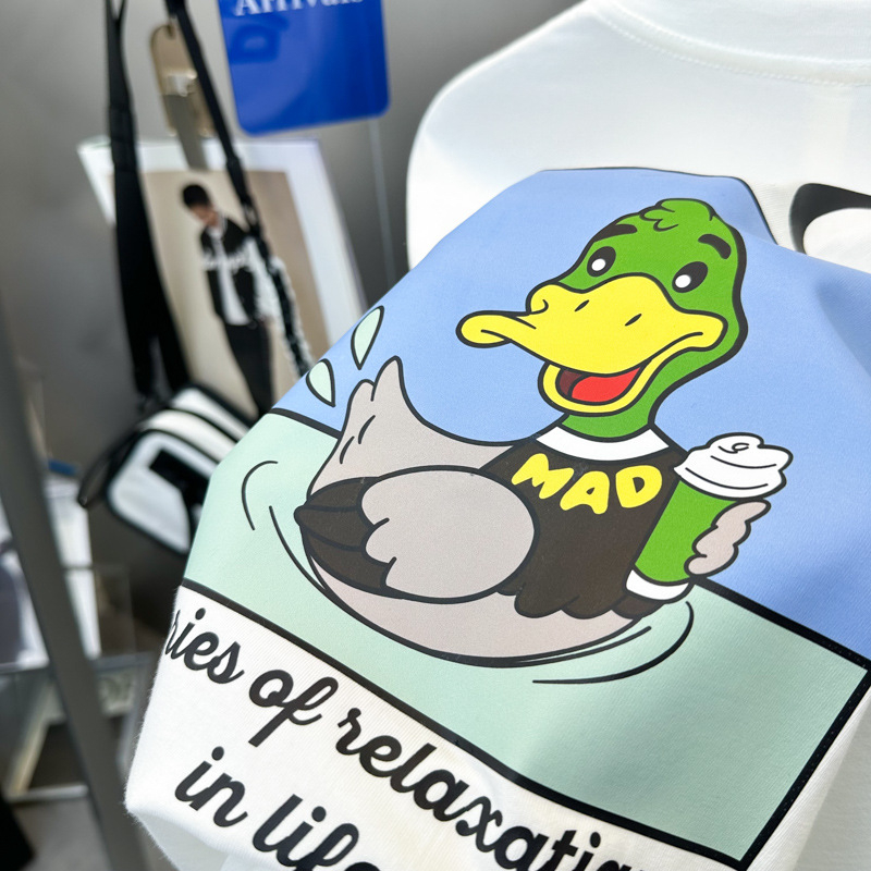 Proljetno muško T-shirt dugih rukava, slobodan kroj, grafika patke, okrugli izrez, pamuk, šifra B2CPD4338