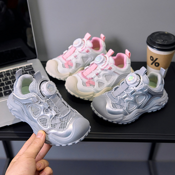 Detské sieťové tenisky s otočnou sponou, letná 2025 kolekcia, priedušné a ľahké, tenisky s hrubou podrážkou