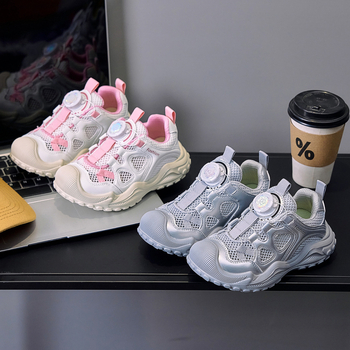 Detské sieťové tenisky s otočnou sponou, letná 2025 kolekcia, priedušné a ľahké, tenisky s hrubou podrážkou