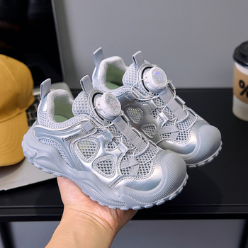 Detské sieťové tenisky s otočnou sponou, letná 2025 kolekcia, priedušné a ľahké, tenisky s hrubou podrážkou