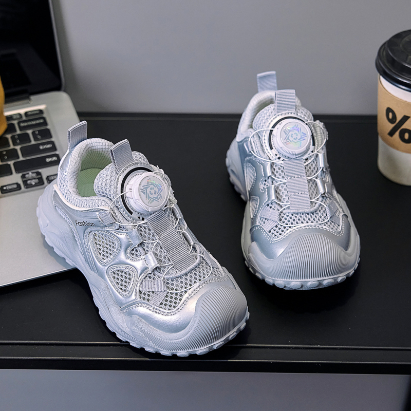 Detské sieťové tenisky s otočnou sponou, letná 2025 kolekcia, priedušné a ľahké, tenisky s hrubou podrážkou