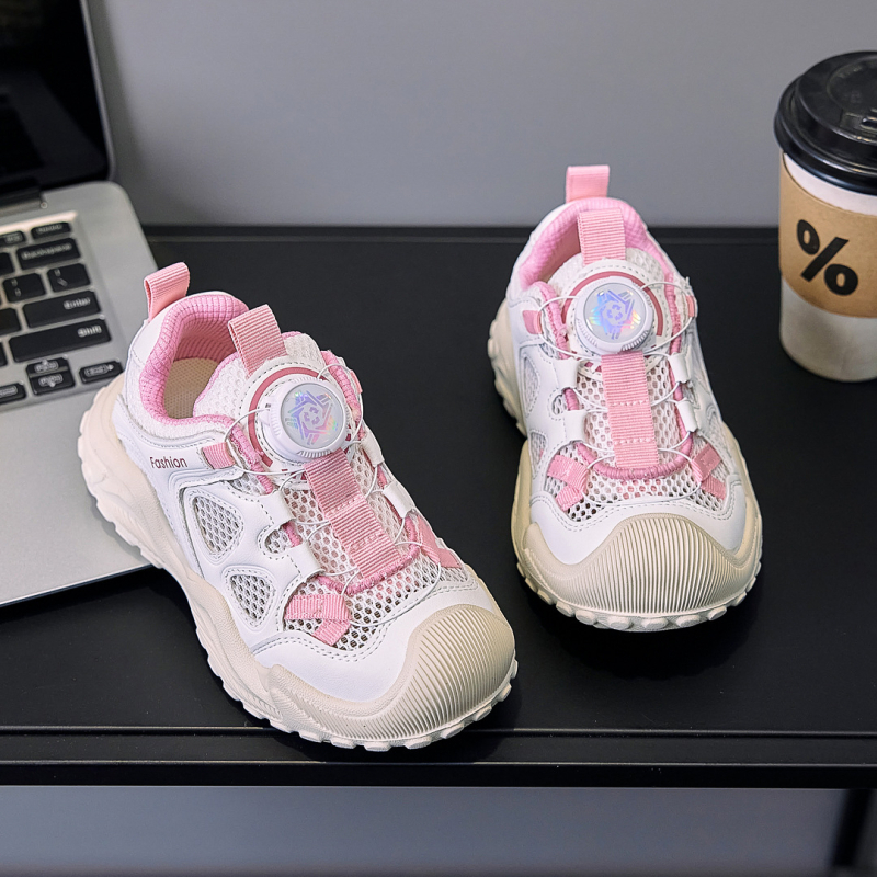 Detské sieťové tenisky s otočnou sponou, letná 2025 kolekcia, priedušné a ľahké, tenisky s hrubou podrážkou