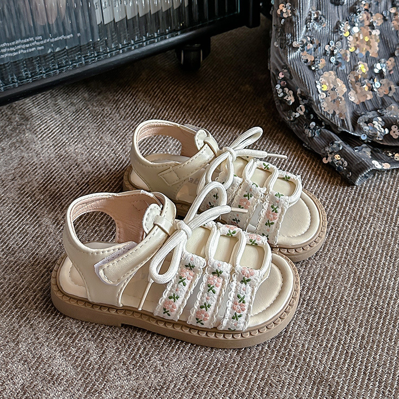 Dječje sandale za djevojčice u boho-etničkom stilu, gladiator sandale s Velcro zatvaračem, cvjetni uzorak, PU gornji dio, TPR potplat, ljeto 2026
