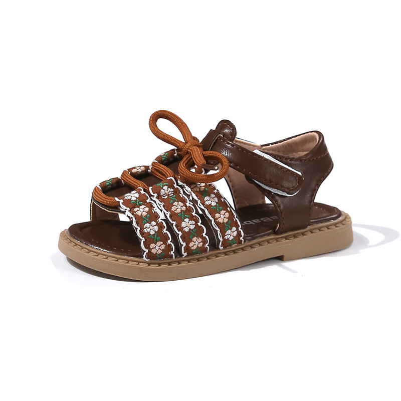 Dječje sandale za djevojčice u boho-etničkom stilu, gladiator sandale s Velcro zatvaračem, cvjetni uzorak, PU gornji dio, TPR potplat, ljeto 2026