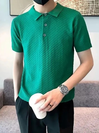 Muško pleteni polo s kratkim rukavima – ljetni casual, uska silueta, polo ovratnik