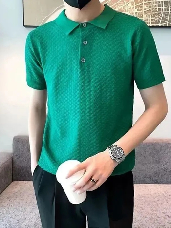 Muško pleteni polo s kratkim rukavima – ljetni casual, uska silueta, polo ovratnik