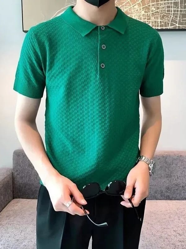 Muško pleteni polo s kratkim rukavima – ljetni casual, uska silueta, polo ovratnik