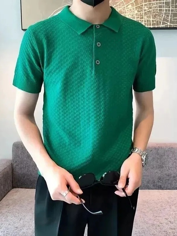 Muško pleteni polo s kratkim rukavima – ljetni casual, uska silueta, polo ovratnik