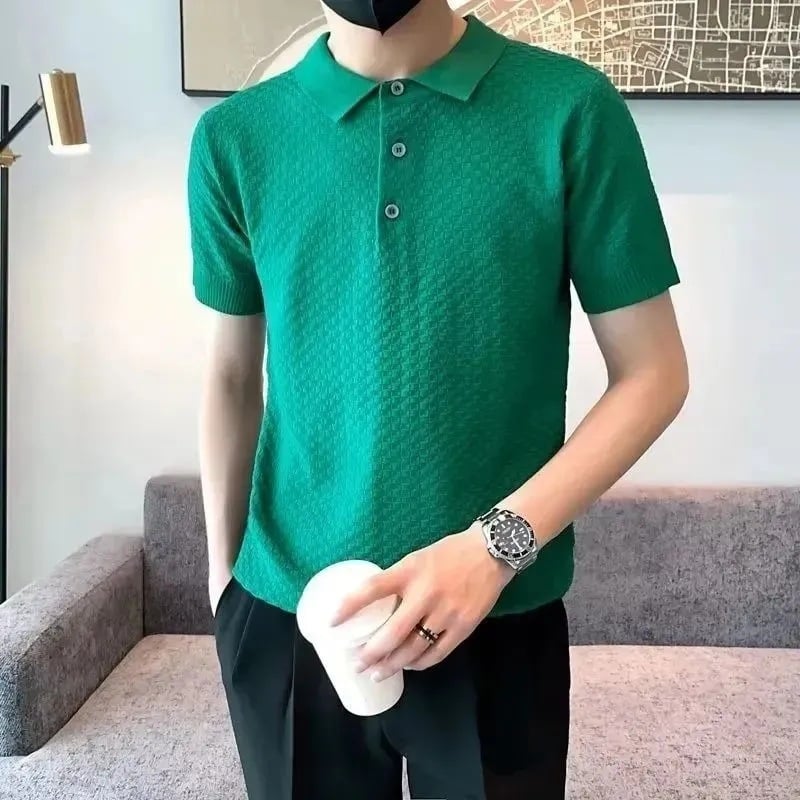 Muško pleteni polo s kratkim rukavima – ljetni casual, uska silueta, polo ovratnik