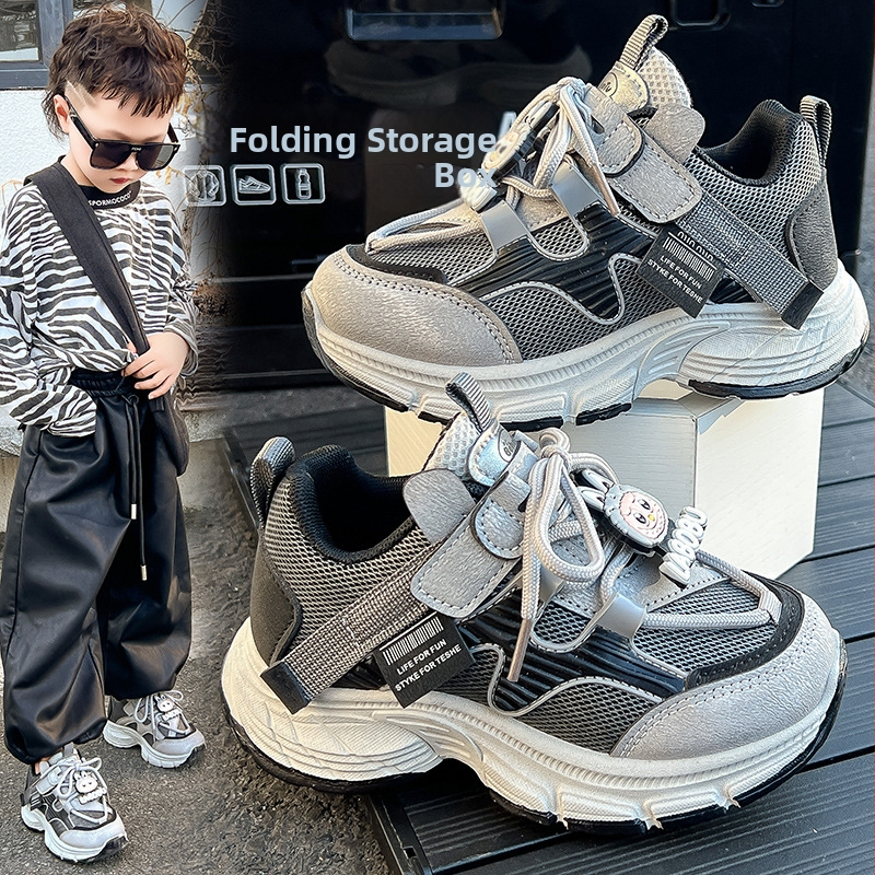 Jarné-jesenné detské športové topánky, protišmykové, ľahké, priedušné, s zapínaním na suchý zips, unisex