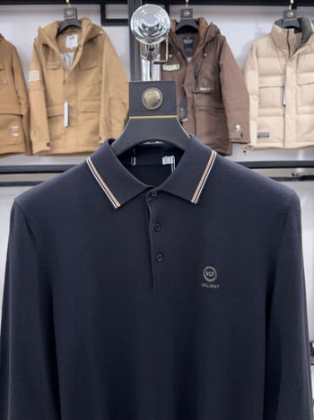 Muški polo s dugim rukavima od pletene tkanine, s ovratnikom, casual-business stil, siva, kod 3Y115A
