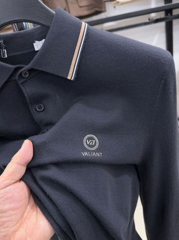 Muški polo s dugim rukavima od pletene tkanine, s ovratnikom, casual-business stil, siva, kod 3Y115A