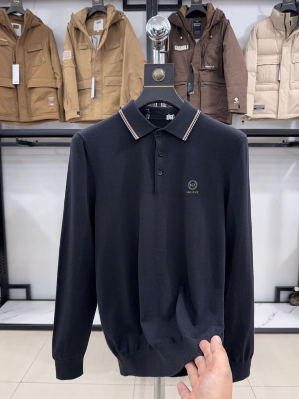 Muški polo s dugim rukavima od pletene tkanine, s ovratnikom, casual-business stil, siva, kod 3Y115A