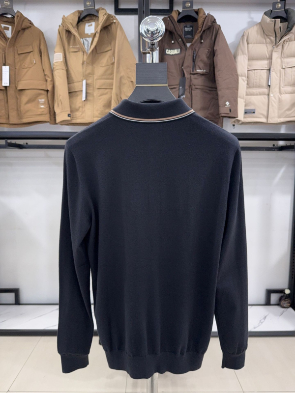 Muški polo s dugim rukavima od pletene tkanine, s ovratnikom, casual-business stil, siva, kod 3Y115A