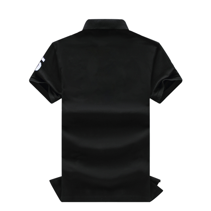 Мъжка памучна поло риза с бродерия, къс ръкав, черна, Slim Fit, ежедневен спорт, плюс размер