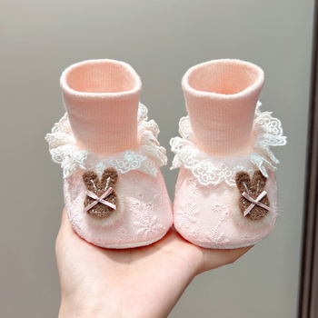 Set cipela i čarapa za bebe za djevojčice, 6–12 mjeseci, mekana potplat, prozračan pamuk gornja strana, protuklizna podloga, jednobojno, sladak akademski stil