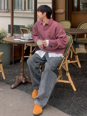 MYQ дизайнерски суитшърт с яка, свободна пролетна кройка за мъже, бродерия, дълги ръкави, корейски стил