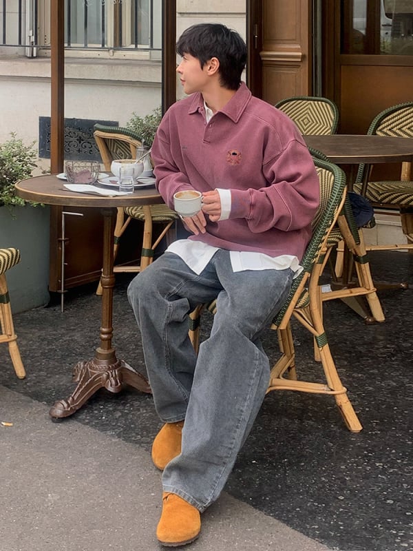 MYQ дизайнерски суитшърт с яка, свободна пролетна кройка за мъже, бродерия, дълги ръкави, корейски стил