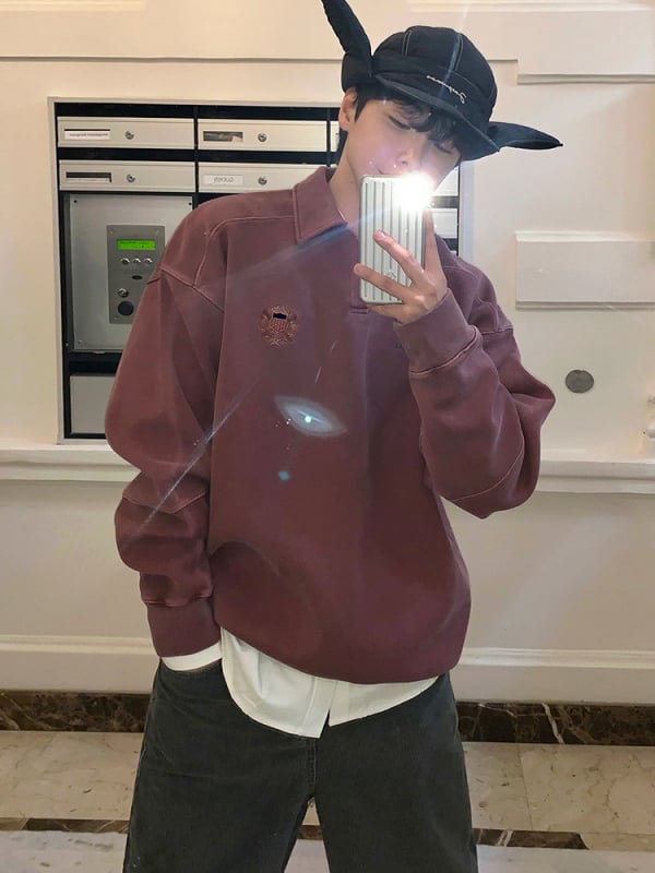 MYQ дизайнерски суитшърт с яка, свободна пролетна кройка за мъже, бродерия, дълги ръкави, корейски стил